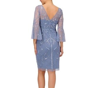 NWT ADRIANNA PAPELL formal sheath dress Sz 14 beaded sequins blue